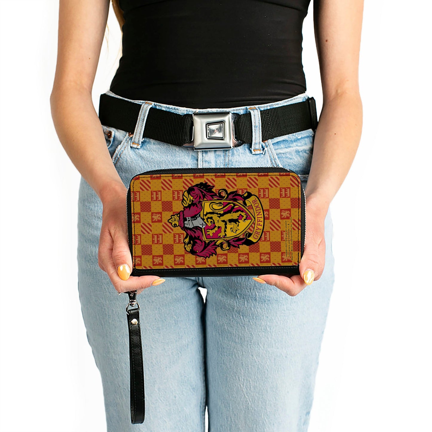 PU Zip Around Wallet Rectangle - Harry Potter GRYFFINDOR Crest/Heraldry Checkers Golds/Reds