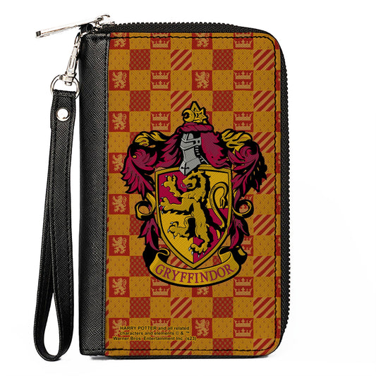 PU Zip Around Wallet Rectangle - Harry Potter GRYFFINDOR Crest/Heraldry Checkers Golds/Reds