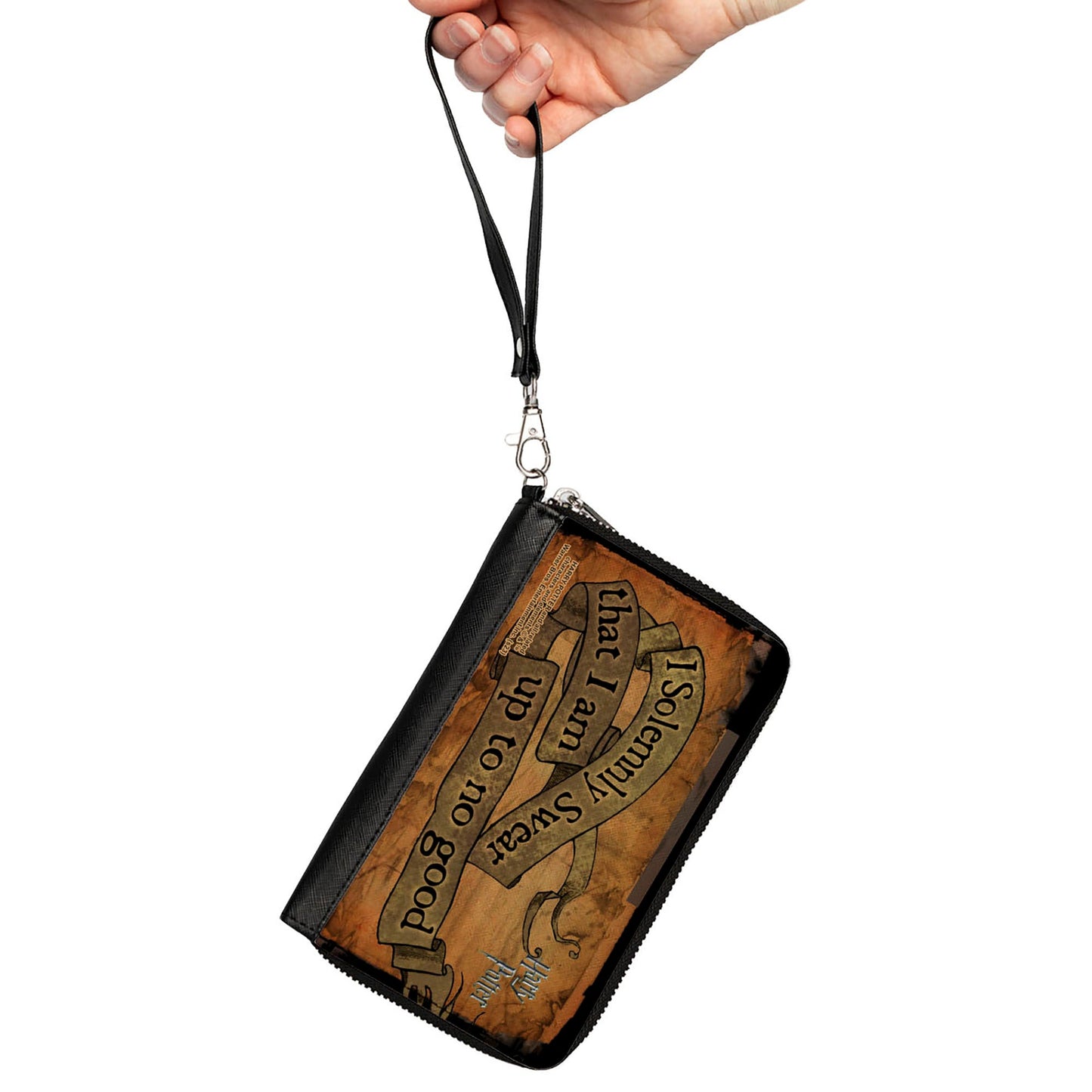 PU Zip Around Wallet Rectangle - Harry Potter I SOLEMNLY SWEAR THAT I AM UP TO NO GOOD Banner Tan/Black