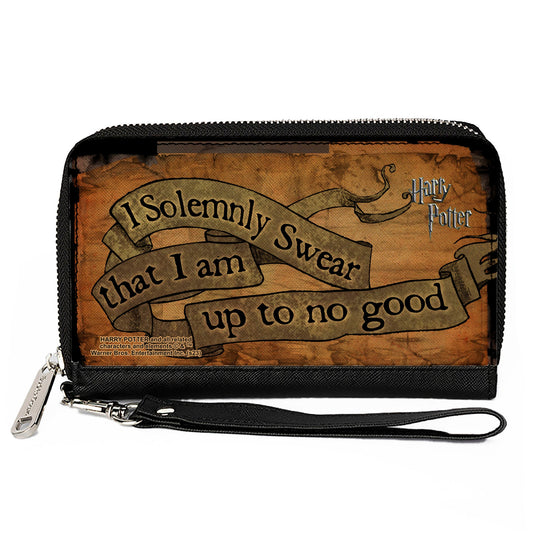 PU Zip Around Wallet Rectangle - Harry Potter I SOLEMNLY SWEAR THAT I AM UP TO NO GOOD Banner Tan/Black