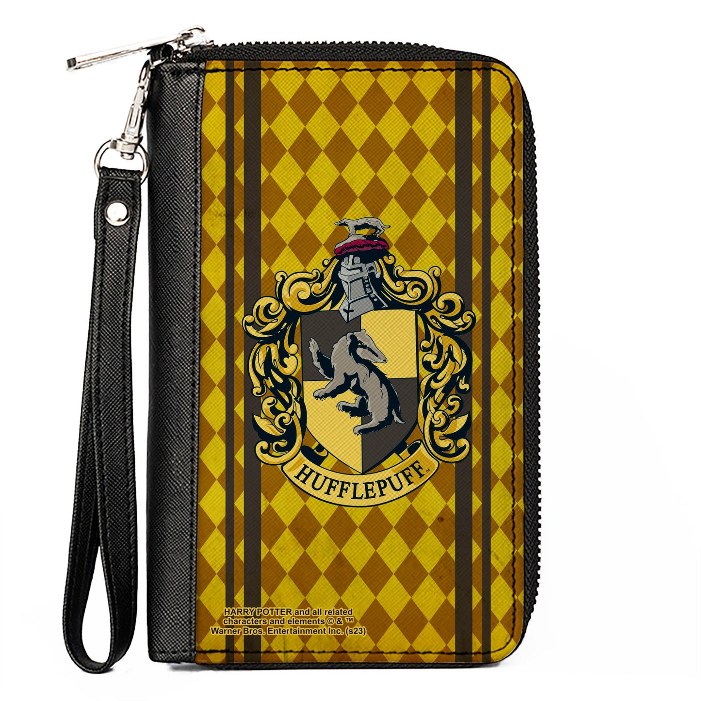 PU Zip Around Wallet Rectangle - HUFFLEPUFF Crest Stripes/Diamonds Gold/Browns