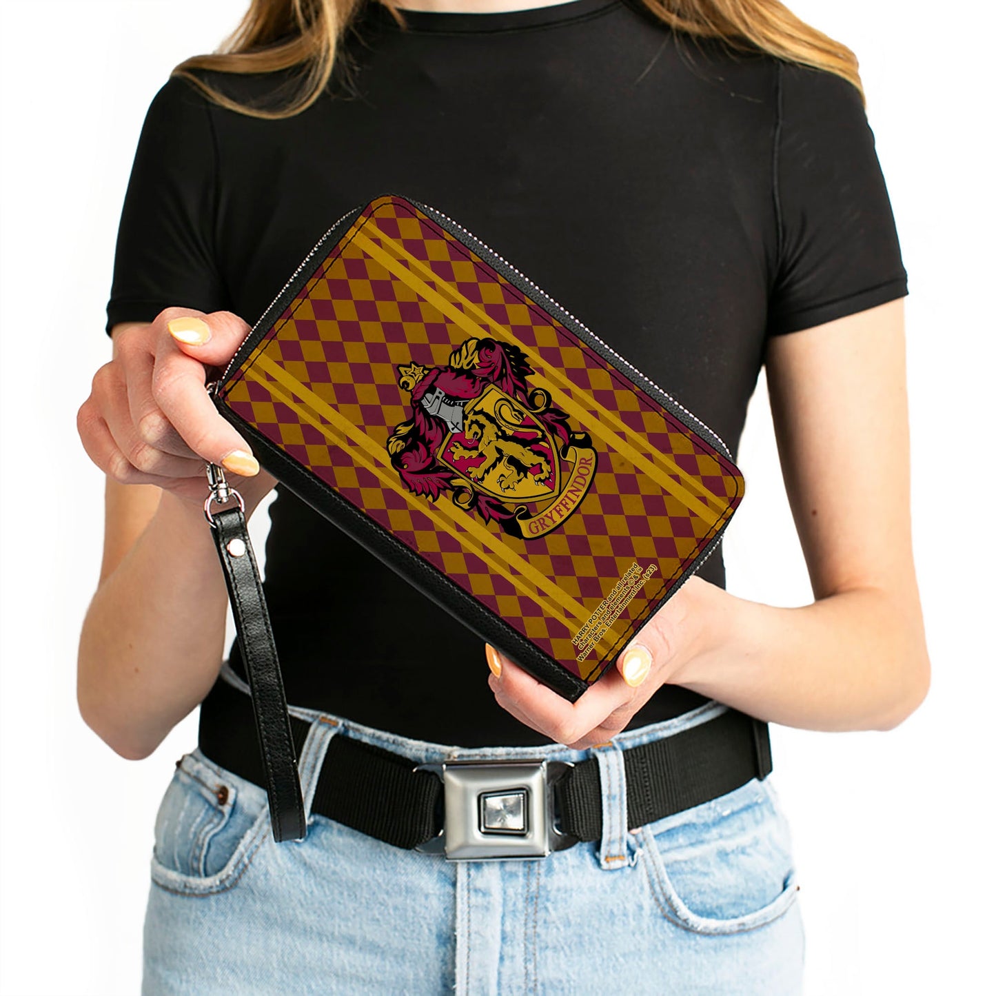 PU Zip Around Wallet Rectangle - GRYFFINDOR Crest Stripes/Diamonds Red/Golds