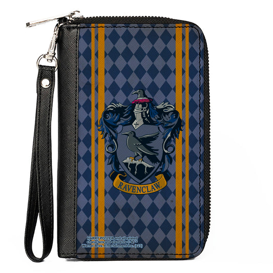 PU Zip Around Wallet Rectangle - RAVENCLAW Crest Stripes/Diamonds Blues/Gold