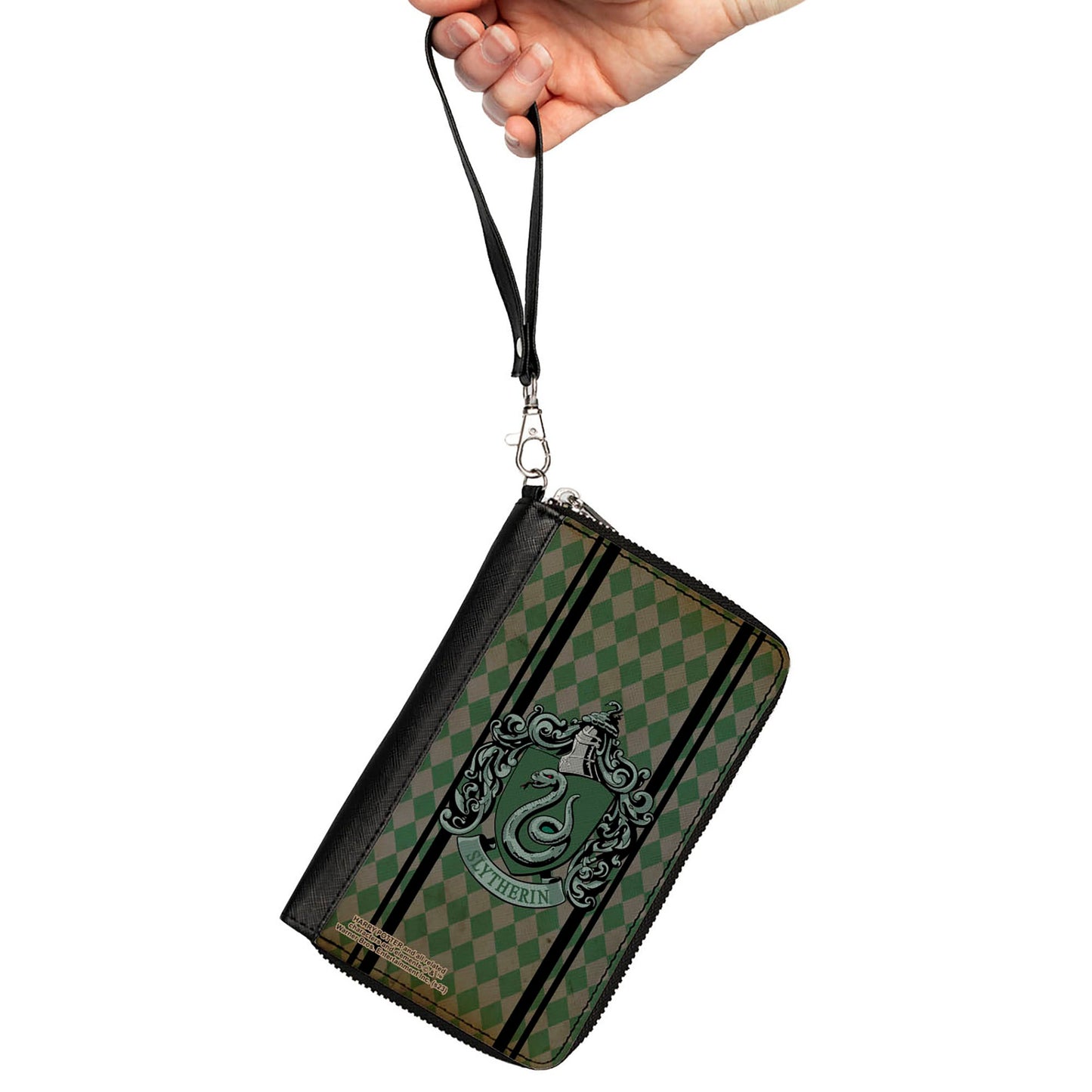 PU Zip Around Wallet Rectangle - SLYTHERIN Crest Stripes/Diamonds Greens/Black