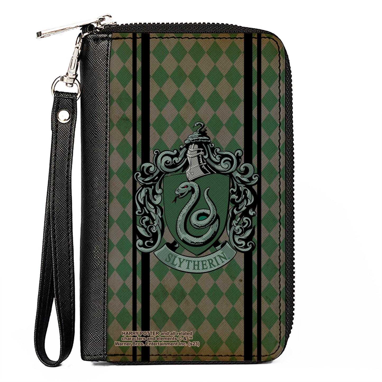 PU Zip Around Wallet Rectangle - SLYTHERIN Crest Stripes/Diamonds Greens/Black