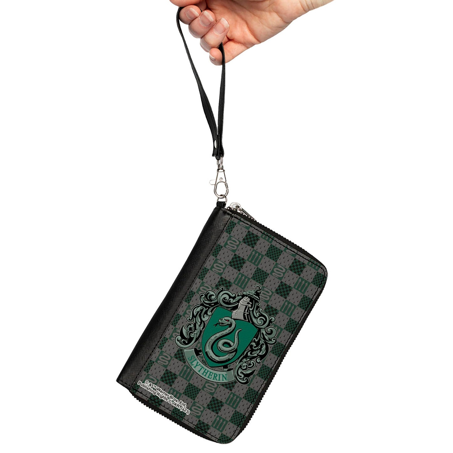 PU Zip Around Wallet Rectangle - Harry Potter SLYTHERIN Crest/Heraldry Checkers Gray/Greens