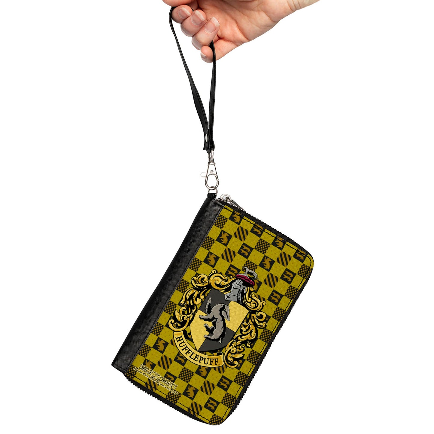 PU Zip Around Wallet Rectangle - Harry Potter HUFFLEPUFF Crest Heraldry Checkers Golds/Black