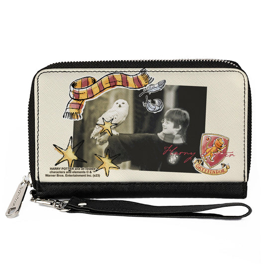 PU Zip Around Wallet Rectangle - Harry Potter and Hedwig Vivid Scene and Icons Collage