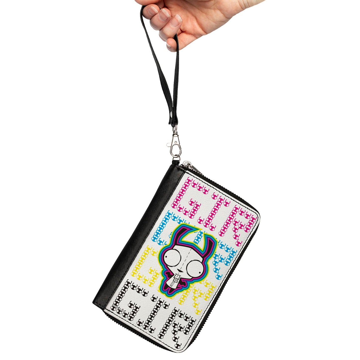 PU Zip Around Wallet Rectangle - Invader Zim GIR Pose and Text White/Multi Color