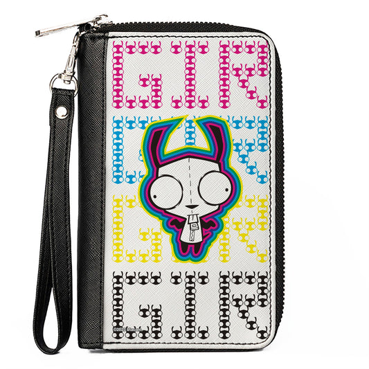 PU Zip Around Wallet Rectangle - Invader Zim GIR Pose and Text White/Multi Color