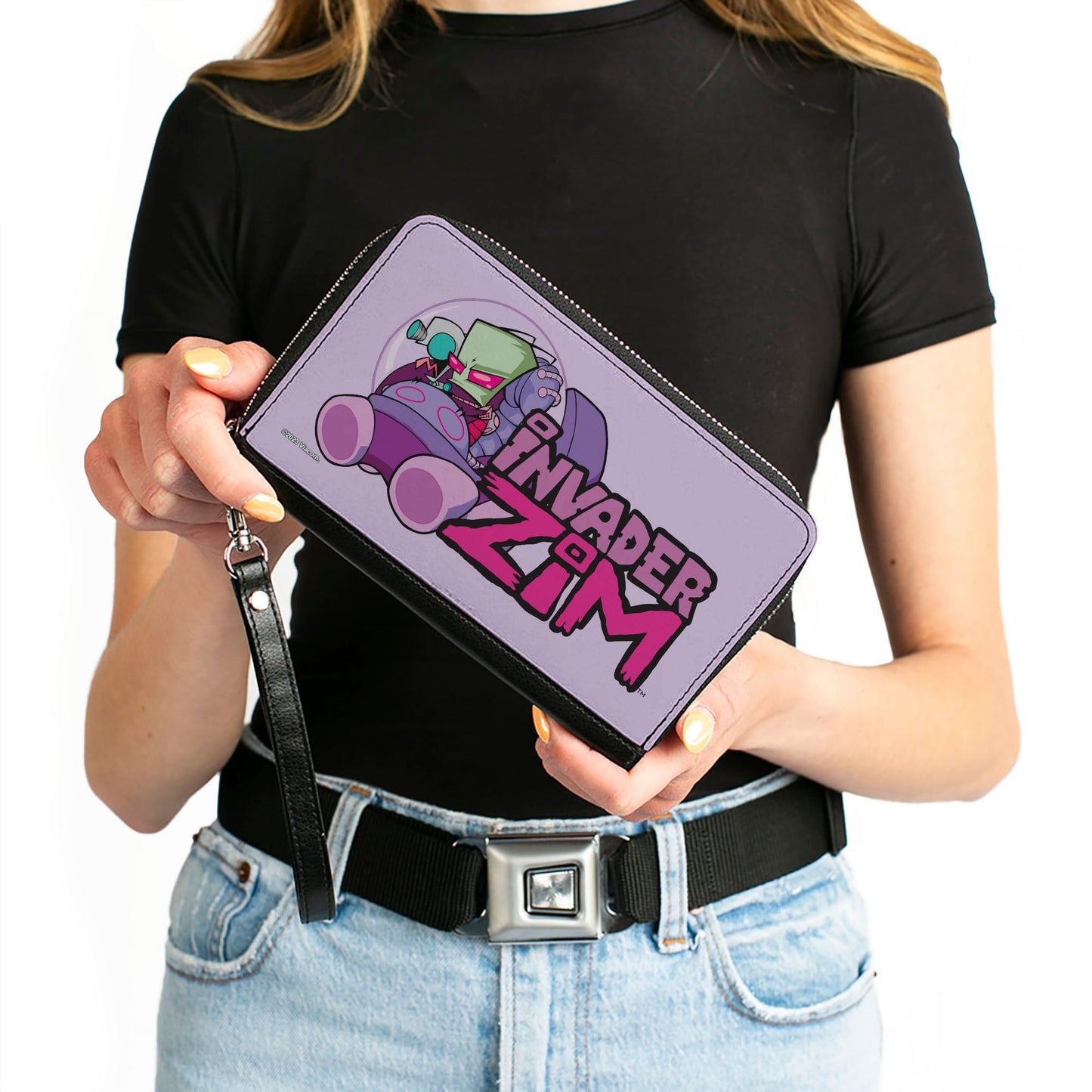 PU Zip Around Wallet Rectangle - Invader Zim and GIR Voot Cruiser Pose and Title Logo Lavender