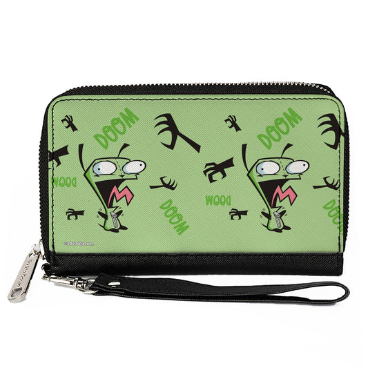 PU Zip Around Wallet Rectangle - Invader Zim GIR Screaming DOOM Pose Greens