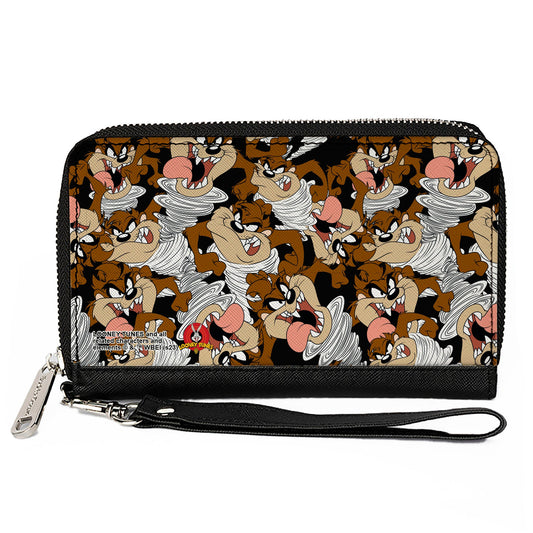 PU Zip Around Wallet Rectangle - Tasmanian Devil Vortex Poses Scattered Black