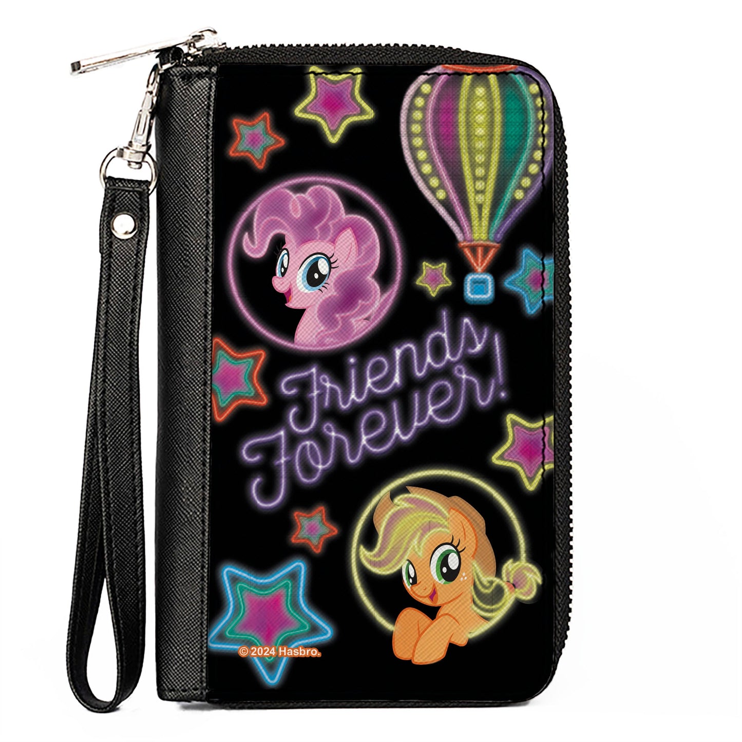 PU Zip Around Wallet Rectangle - My Little Pony Pinkie Pie and Applejack FRIENDS FOREVER Neon Art Black/Multi Color