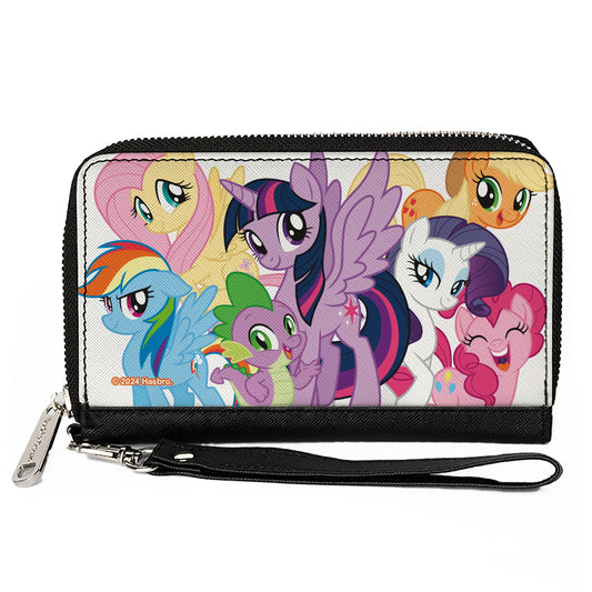 PU Zip Around Wallet Rectangle - My Little Pony Mane Six and Spike Group Pose White