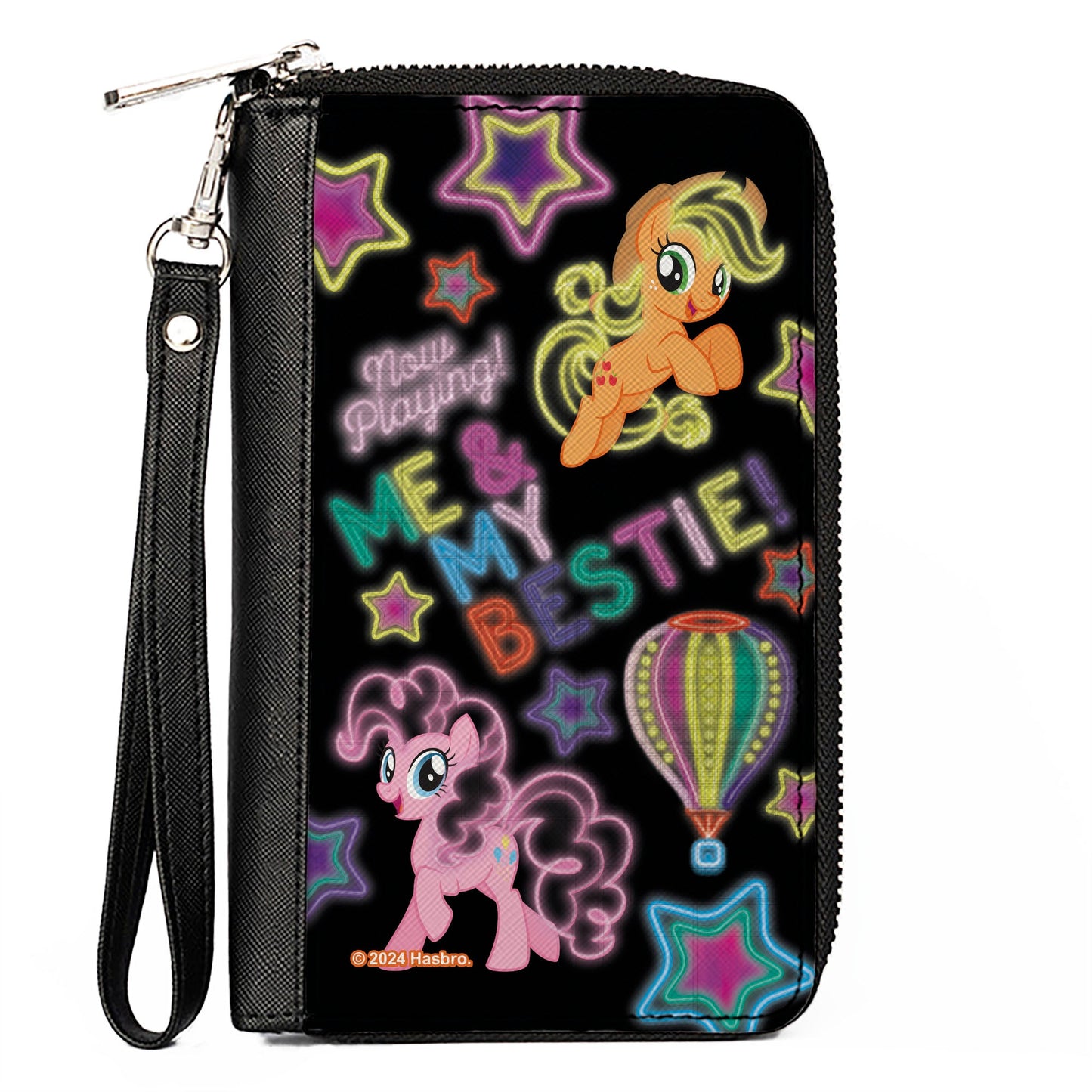 PU Zip Around Wallet Rectangle - My Little Pony Pinkie Pie and Applejack ME & MY BESTIE Neon Art Black/Multi Color