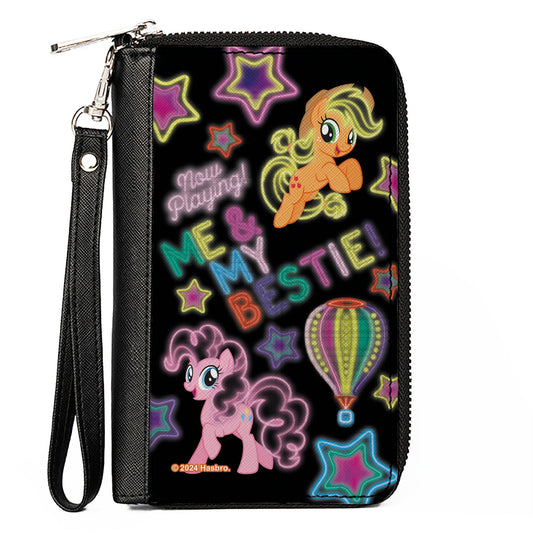 PU Zip Around Wallet Rectangle - My Little Pony Pinkie Pie and Applejack ME & MY BESTIE Neon Art Black/Multi Color