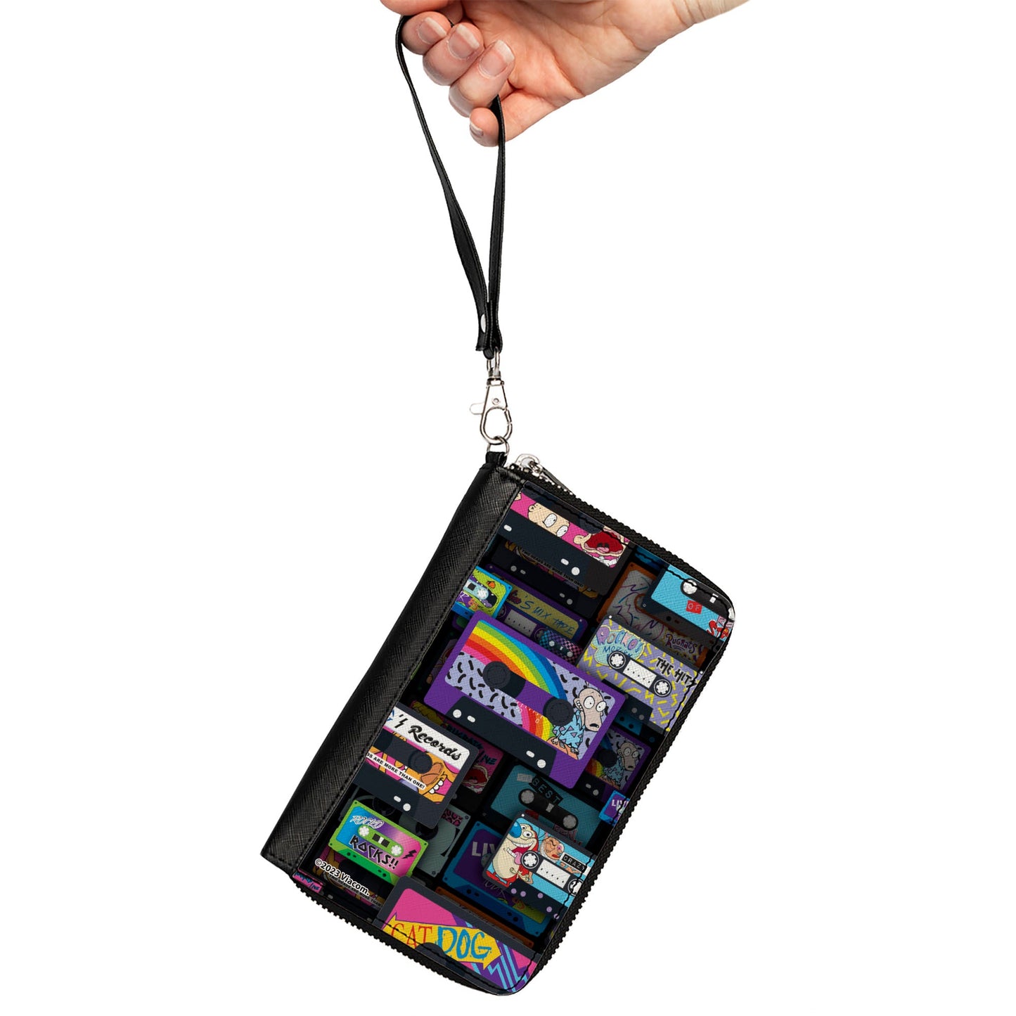 PU Zip Around Wallet Rectangle - Nick 90's Rewind Mash Up Cassette Tapes Collage Black