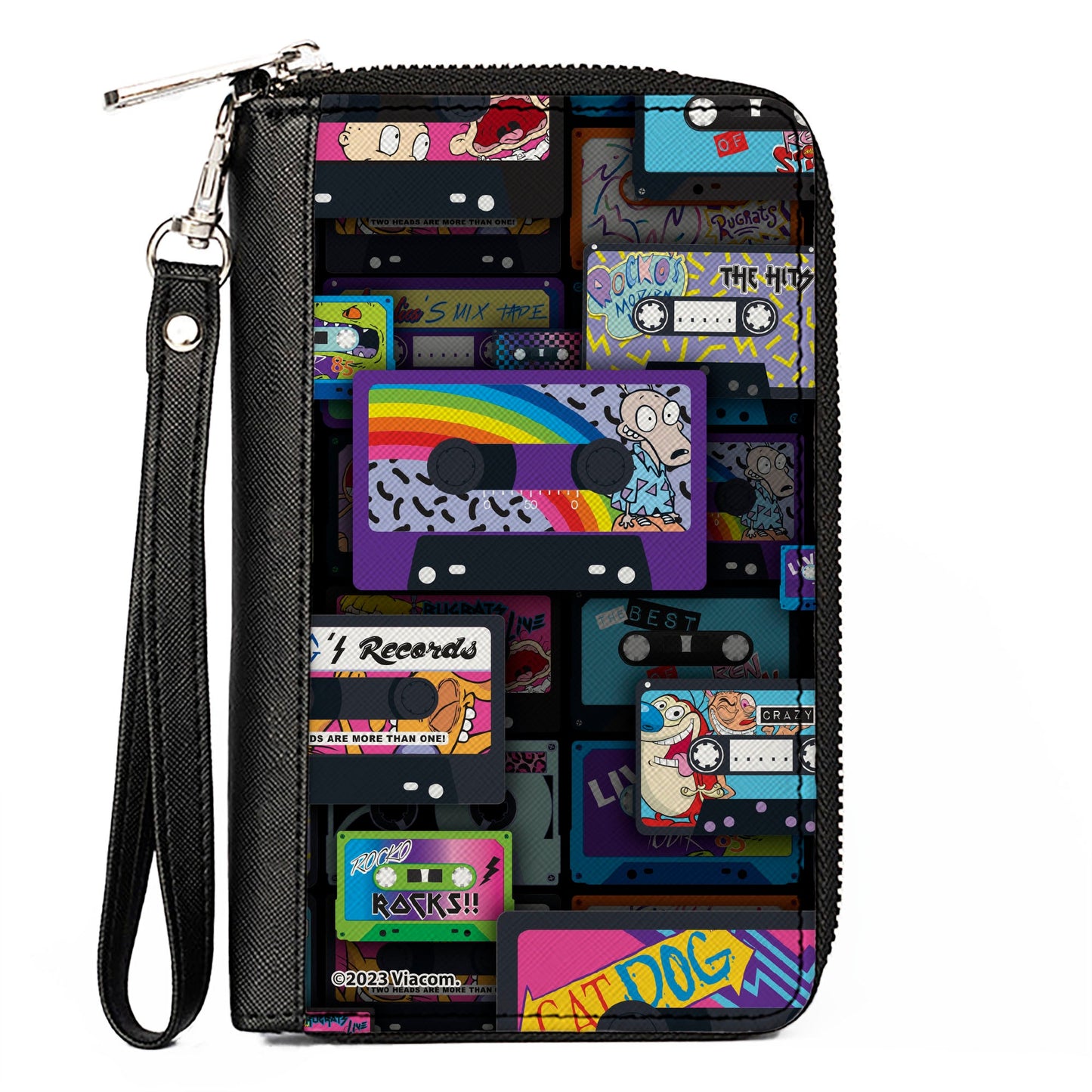 PU Zip Around Wallet Rectangle - Nick 90's Rewind Mash Up Cassette Tapes Collage Black