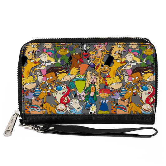 PU Zip Around Wallet Rectangle - Nick 90's Rewind Mutli Character Mash Up Collage Gray