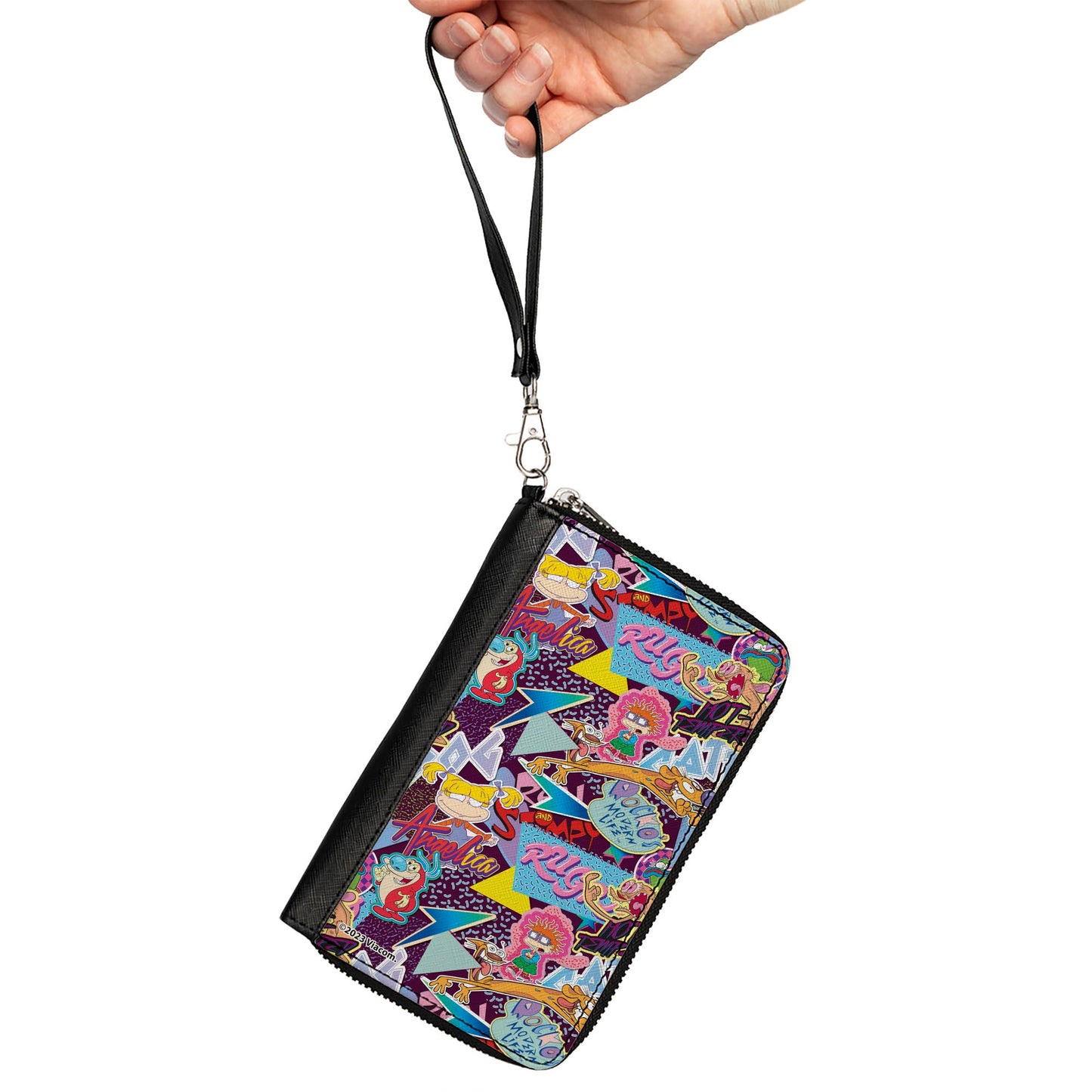 PU Zip Around Wallet Rectangle - Nick 90's Show Logos and Characters Collage Purple/Multi Color