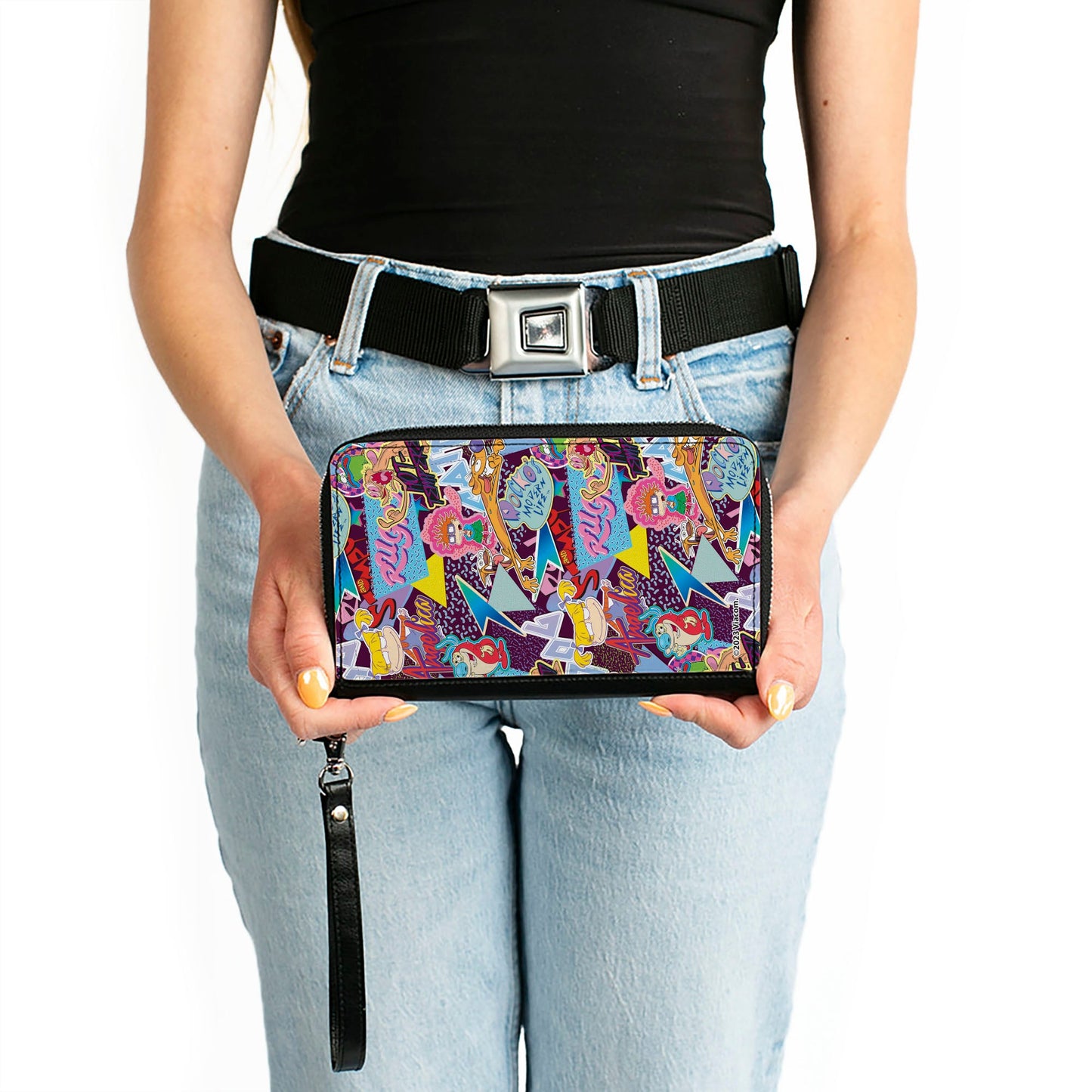 PU Zip Around Wallet Rectangle - Nick 90's Show Logos and Characters Collage Purple/Multi Color