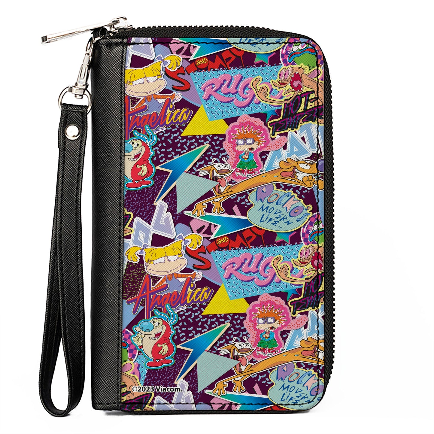 PU Zip Around Wallet Rectangle - Nick 90's Show Logos and Characters Collage Purple/Multi Color