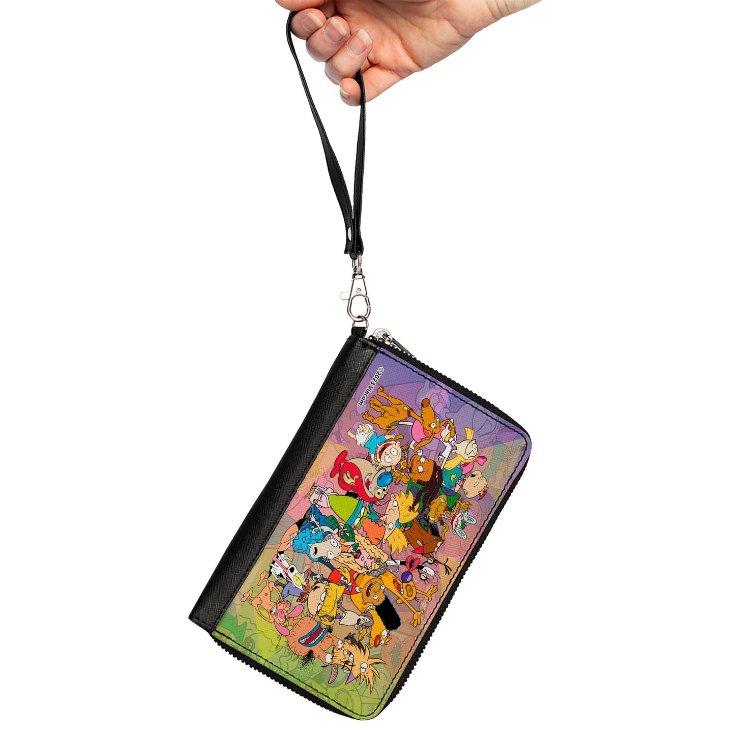 PU Zip Around Wallet Rectangle - Nick 90's Character Group Pose Fade Multi Color