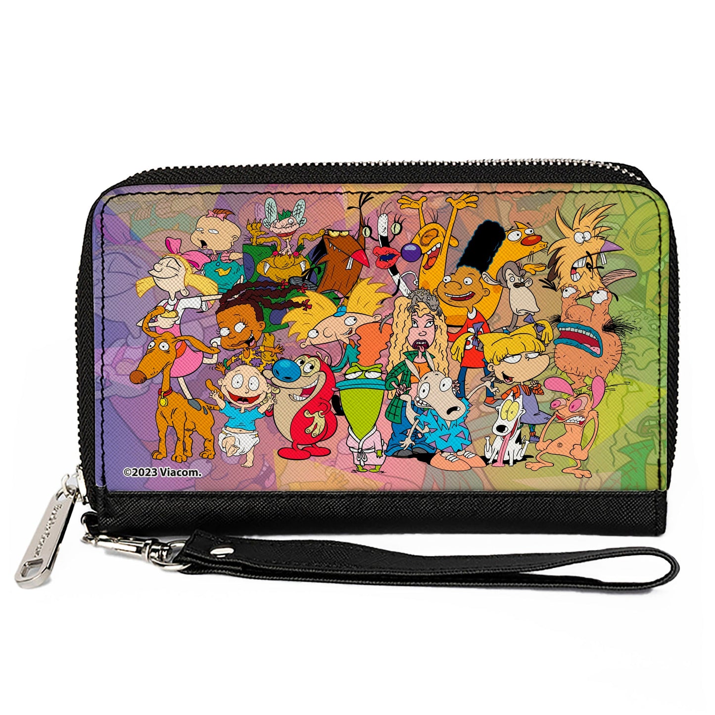 PU Zip Around Wallet Rectangle - Nick 90's Character Group Pose Fade Multi Color