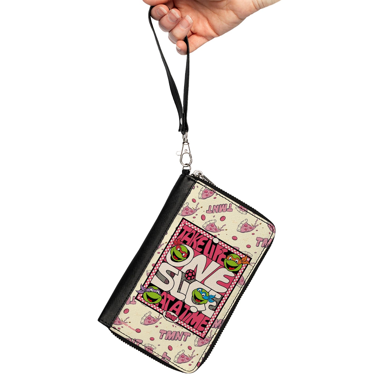 PU Zip Around Wallet Rectangle - Teenage Mutant Ninja Turtles TAKE LIFE ONE SLICE AT A TIME Pizza Collage Beige/Reds