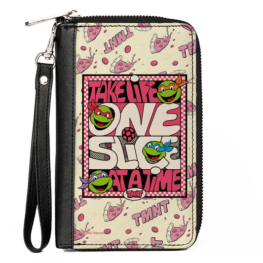 PU Zip Around Wallet Rectangle - Teenage Mutant Ninja Turtles TAKE LIFE ONE SLICE AT A TIME Pizza Collage Beige/Reds