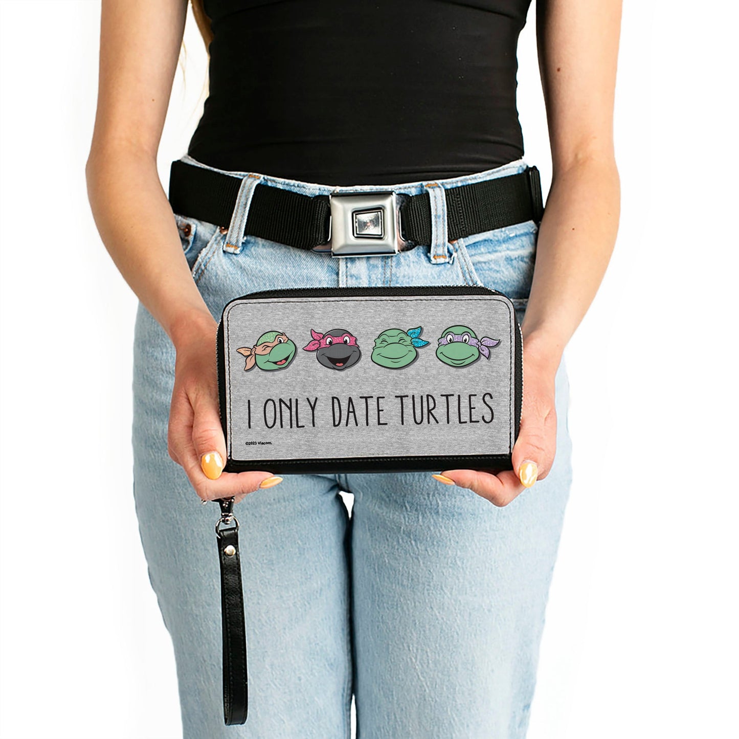 PU Zip Around Wallet Rectangle - Teenage Mutant Ninja Turtles I ONLY DATE TURTLES Expressions Grays