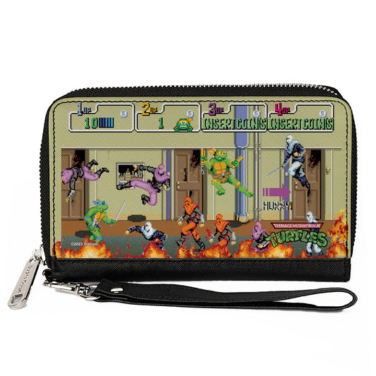 PU Zip Around Wallet Rectangle - Teenage Mutant Ninja Turtles 8-Bit Video Battle Scene