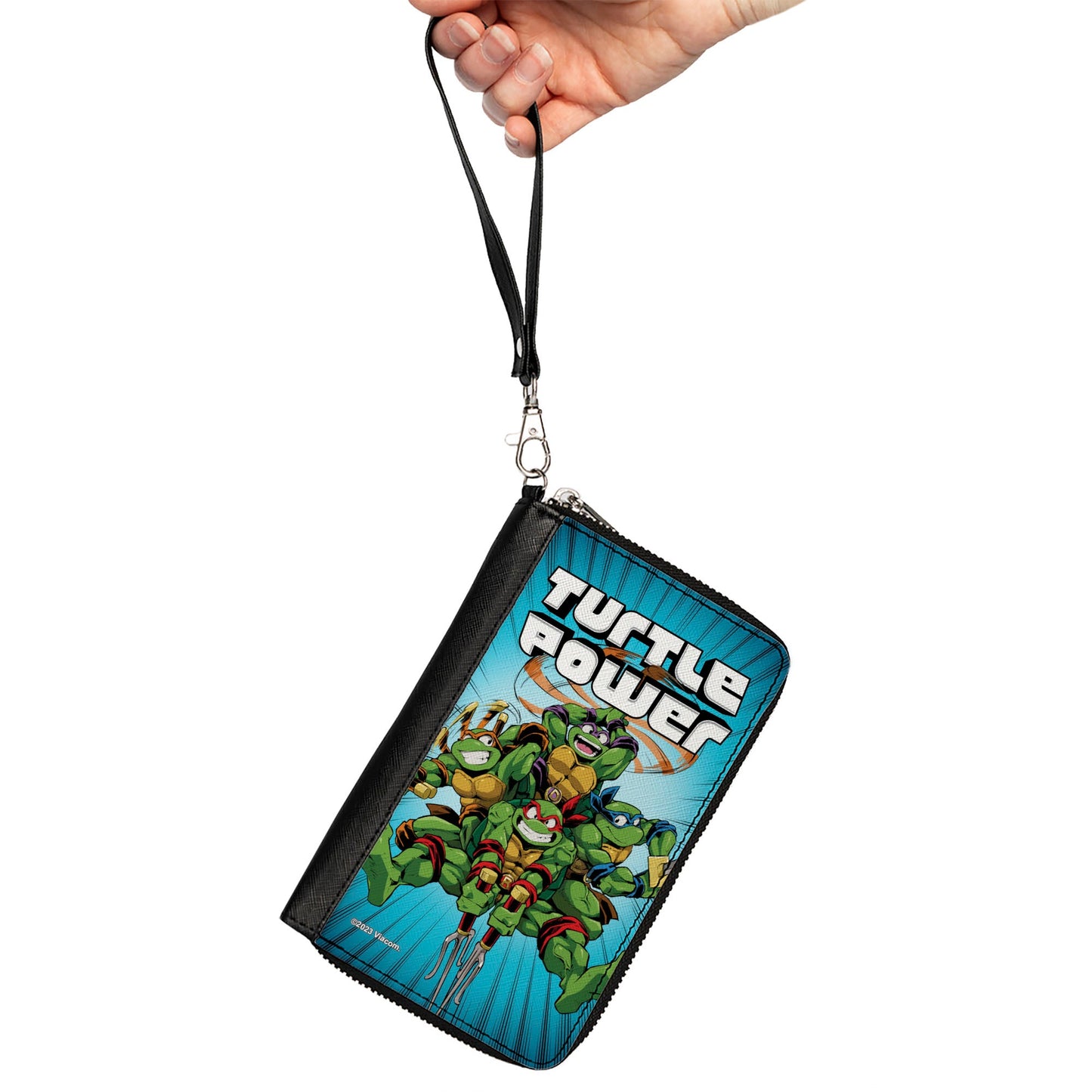 PU Zip Around Wallet Rectangle - Teenage Mutant Ninja Turtles TURTLE POWER Group Pose Rays Blues