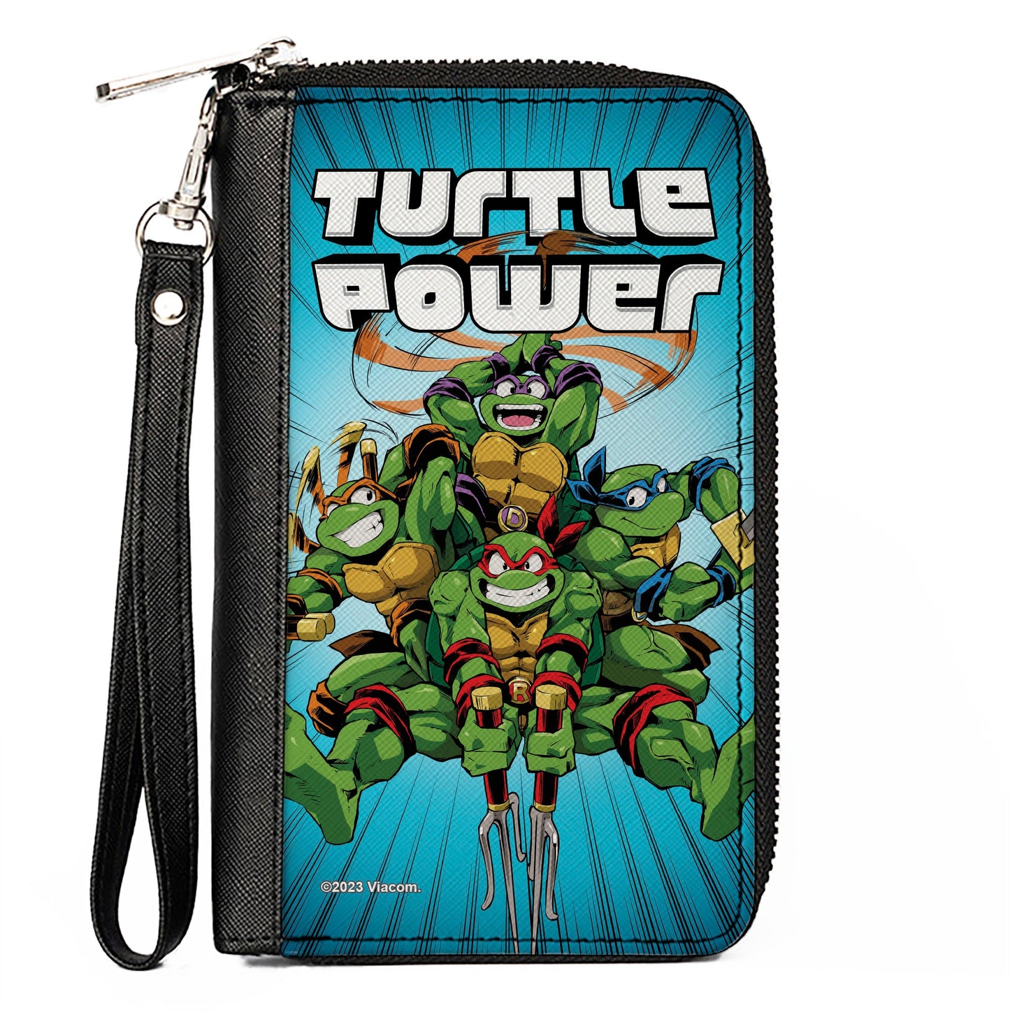 PU Zip Around Wallet Rectangle - Teenage Mutant Ninja Turtles TURTLE POWER Group Pose Rays Blues