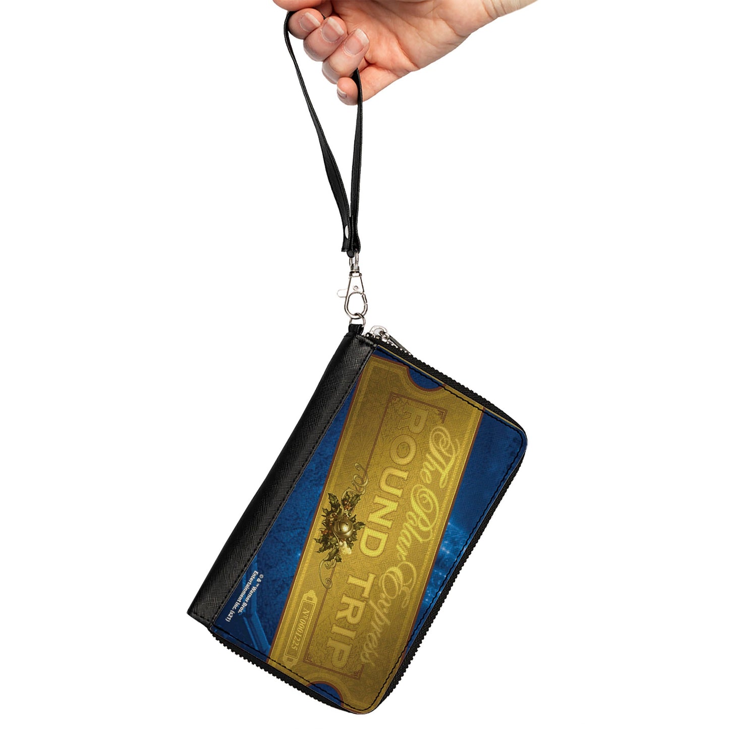 Women's PU Zip Around Wallet Rectangle - THE POLAR EXPRESS ROUND TRIP Train Ticket Blues Golds