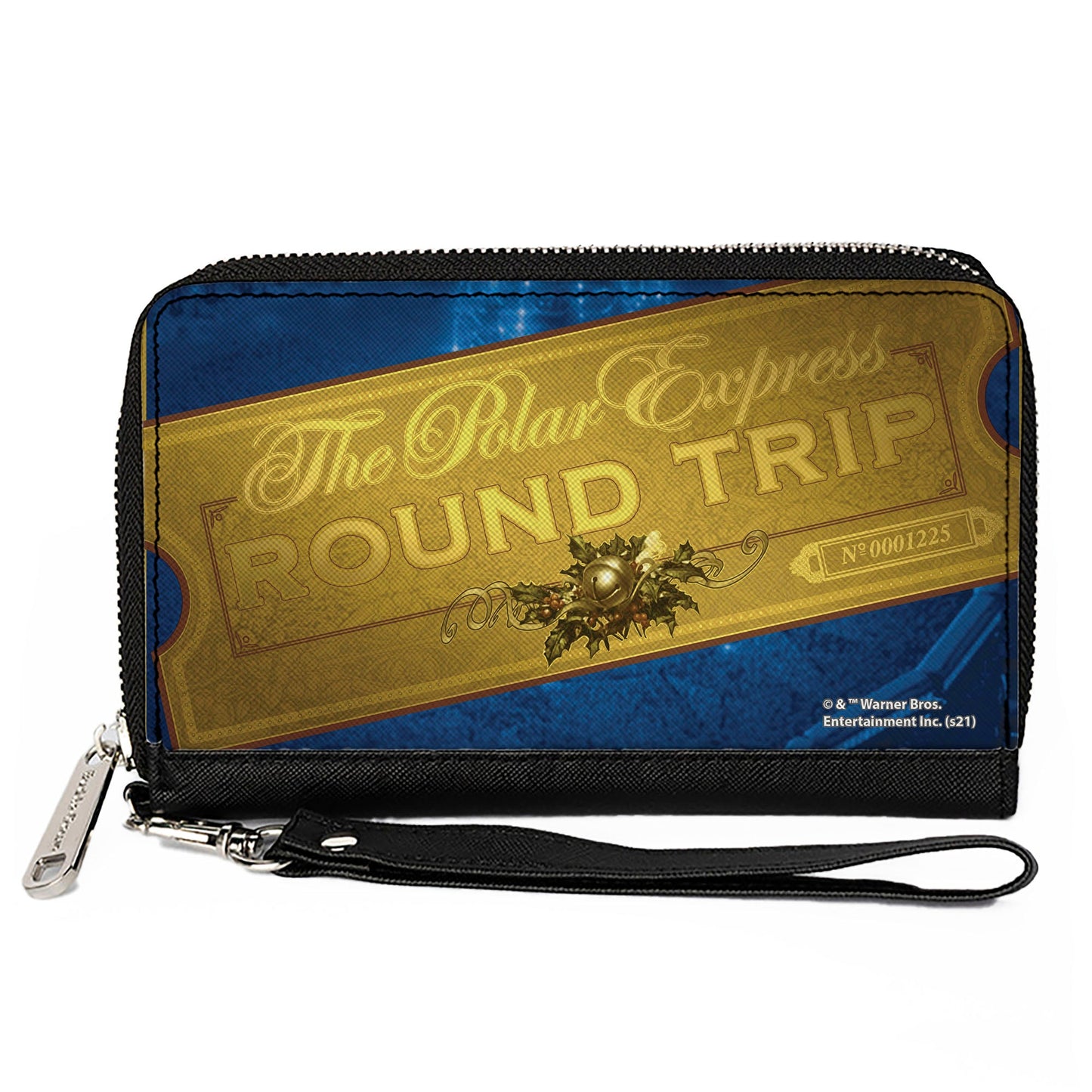 Women's PU Zip Around Wallet Rectangle - THE POLAR EXPRESS ROUND TRIP Train Ticket Blues Golds