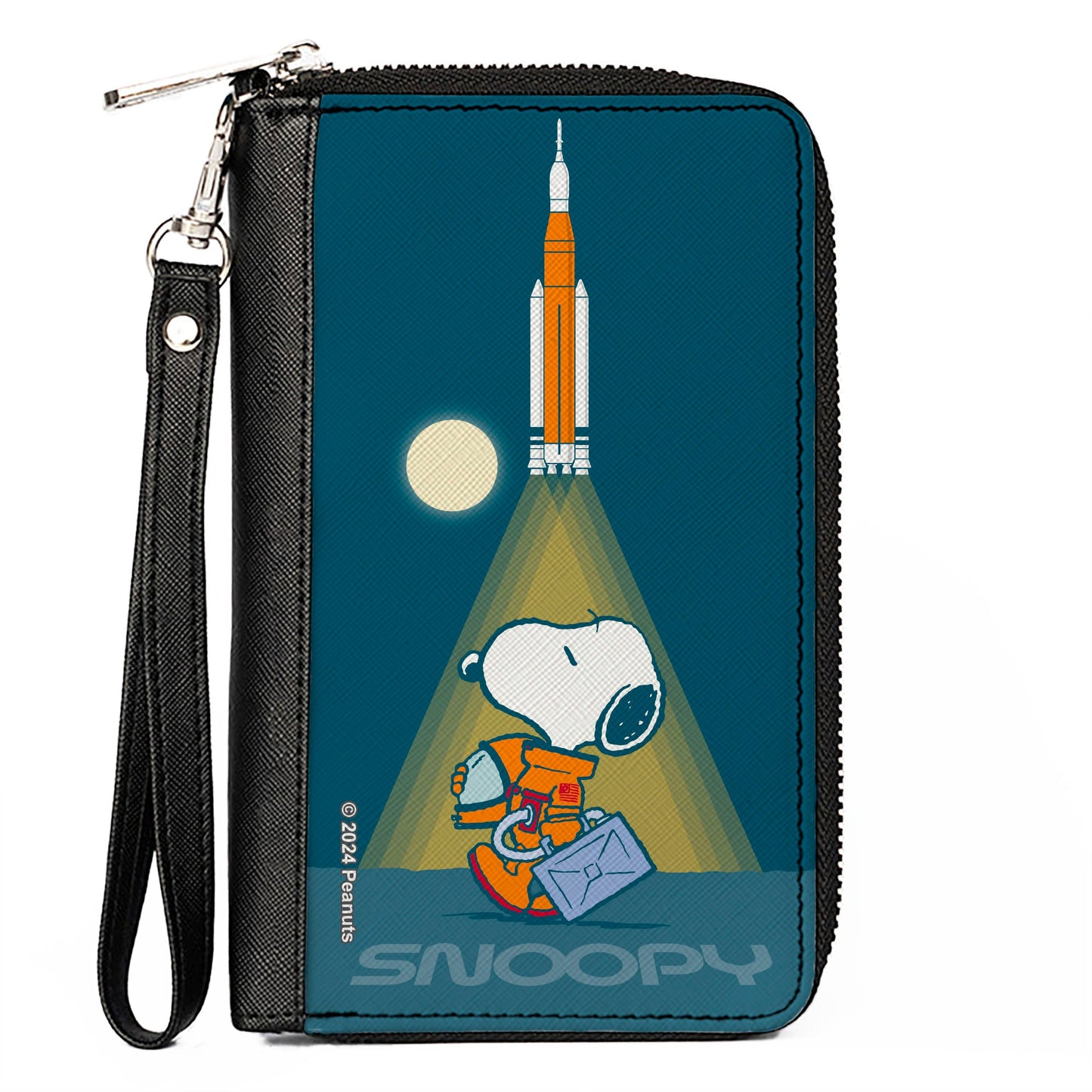 PU Zip Around Wallet Rectangle - Peanuts Astronaut Rocket Launch Snoopy Pose Blues