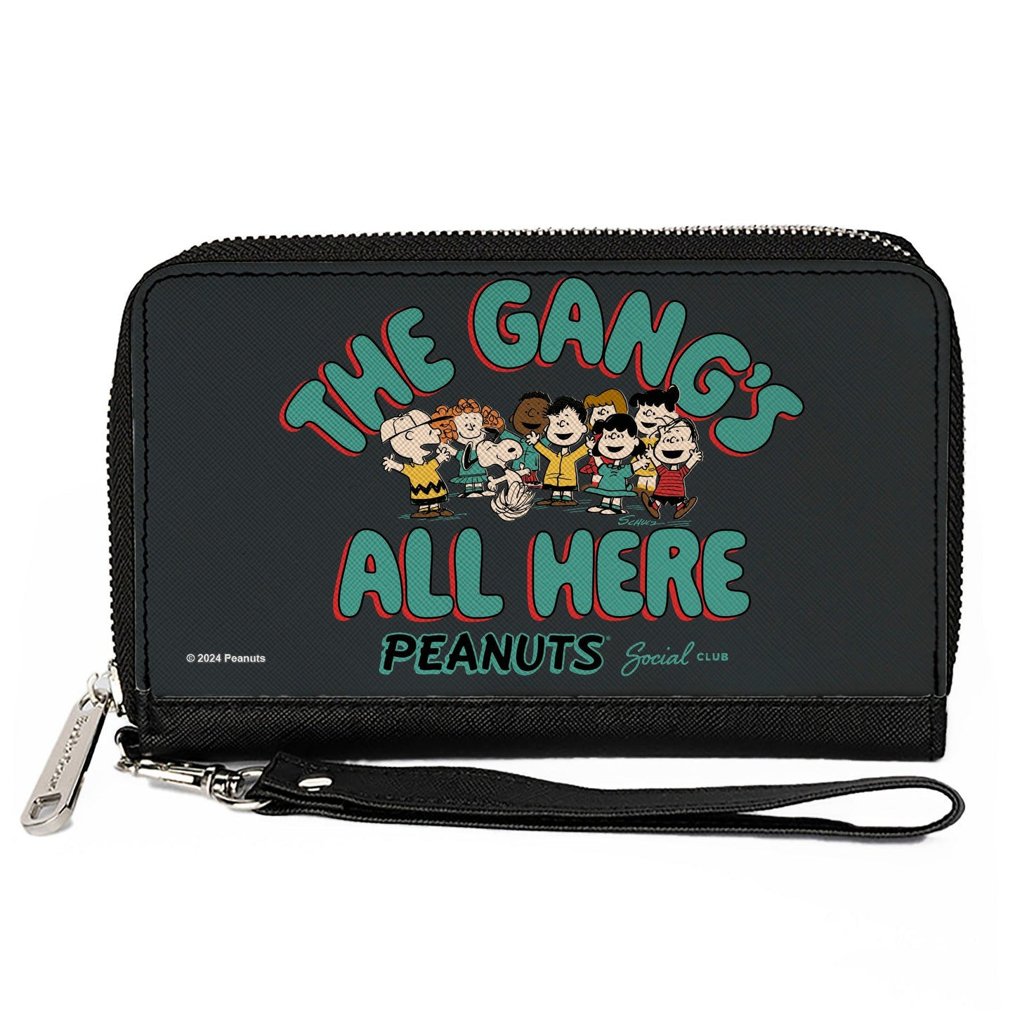 PU Zip Around Wallet Rectangle - Peanuts Gang THE GANG'S ALL HERE Group Pose Black/Blue