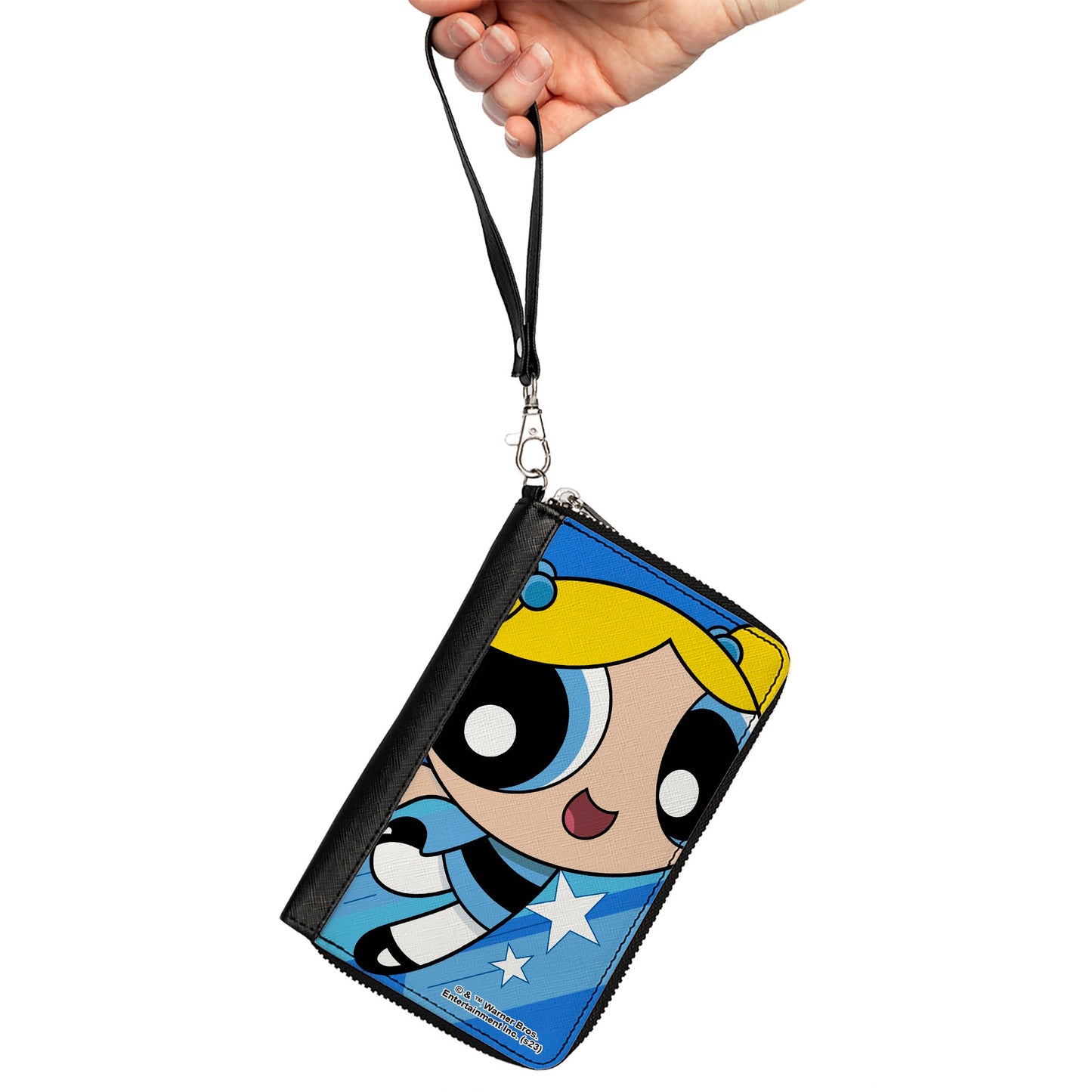 PU Zip Around Wallet Rectangle - The Powerpuff Girls Bubbles Close-Up Pose Blues