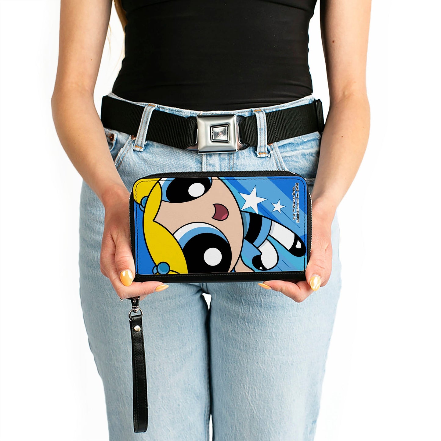 PU Zip Around Wallet Rectangle - The Powerpuff Girls Bubbles Close-Up Pose Blues