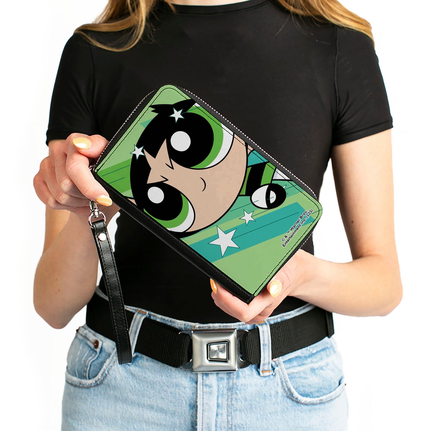 PU Zip Around Wallet Rectangle - The Powerpuff Girls Buttercup Close-Up Pose Greens