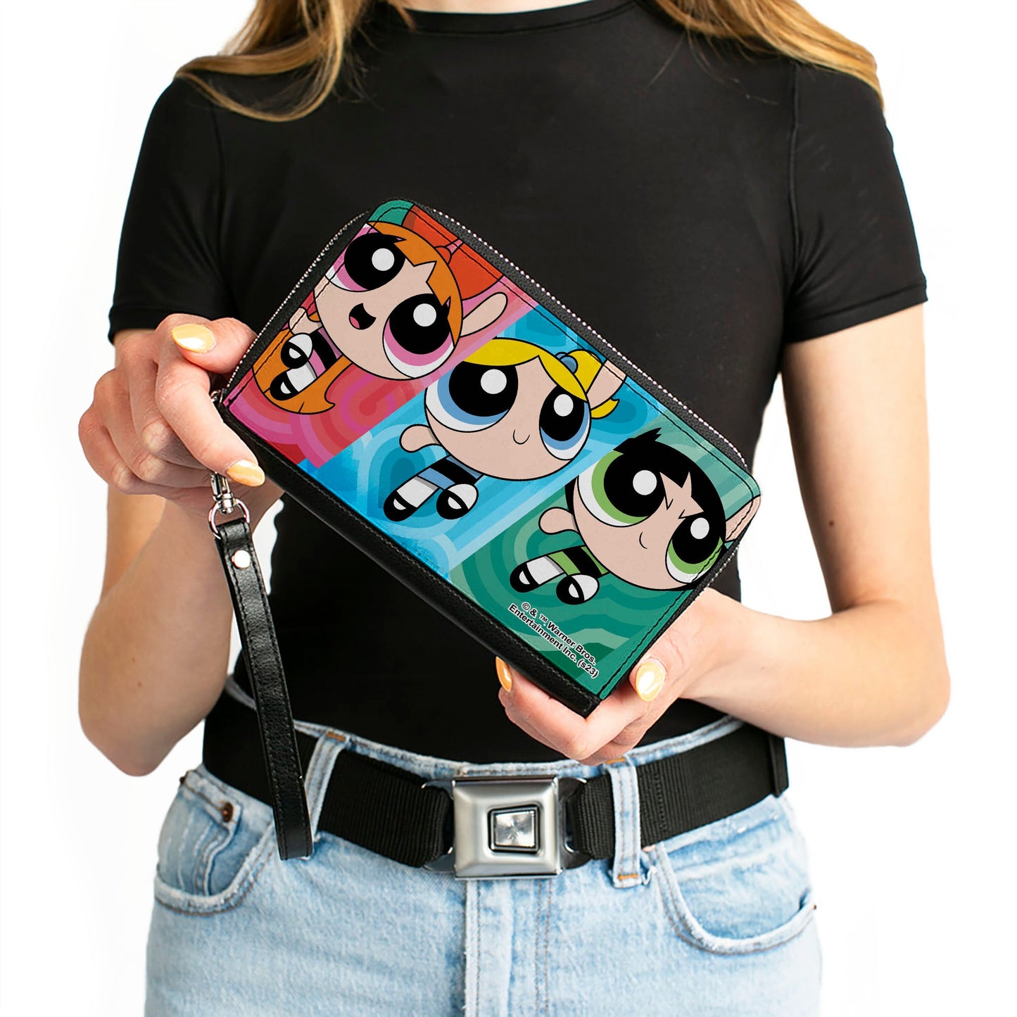 PU Zip Around Wallet Rectangle - The Powerpuff Girls Action Pose Blocks Multi Color