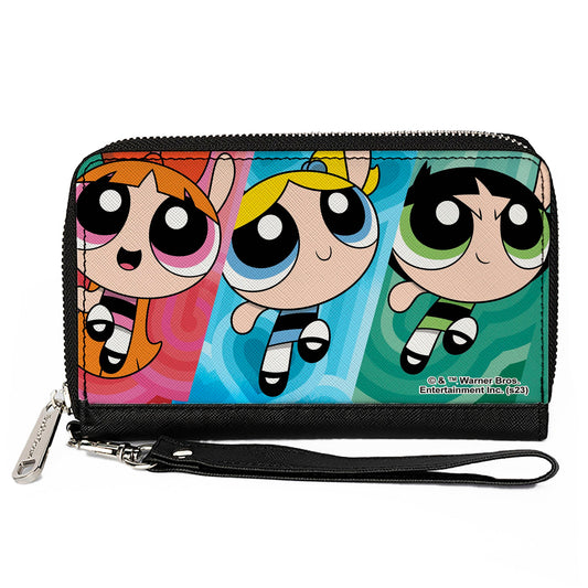 PU Zip Around Wallet Rectangle - The Powerpuff Girls Action Pose Blocks Multi Color