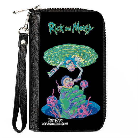 PU Zip Around Wallet Rectangle - RICK AND MORTY Portal Battle Scene Black