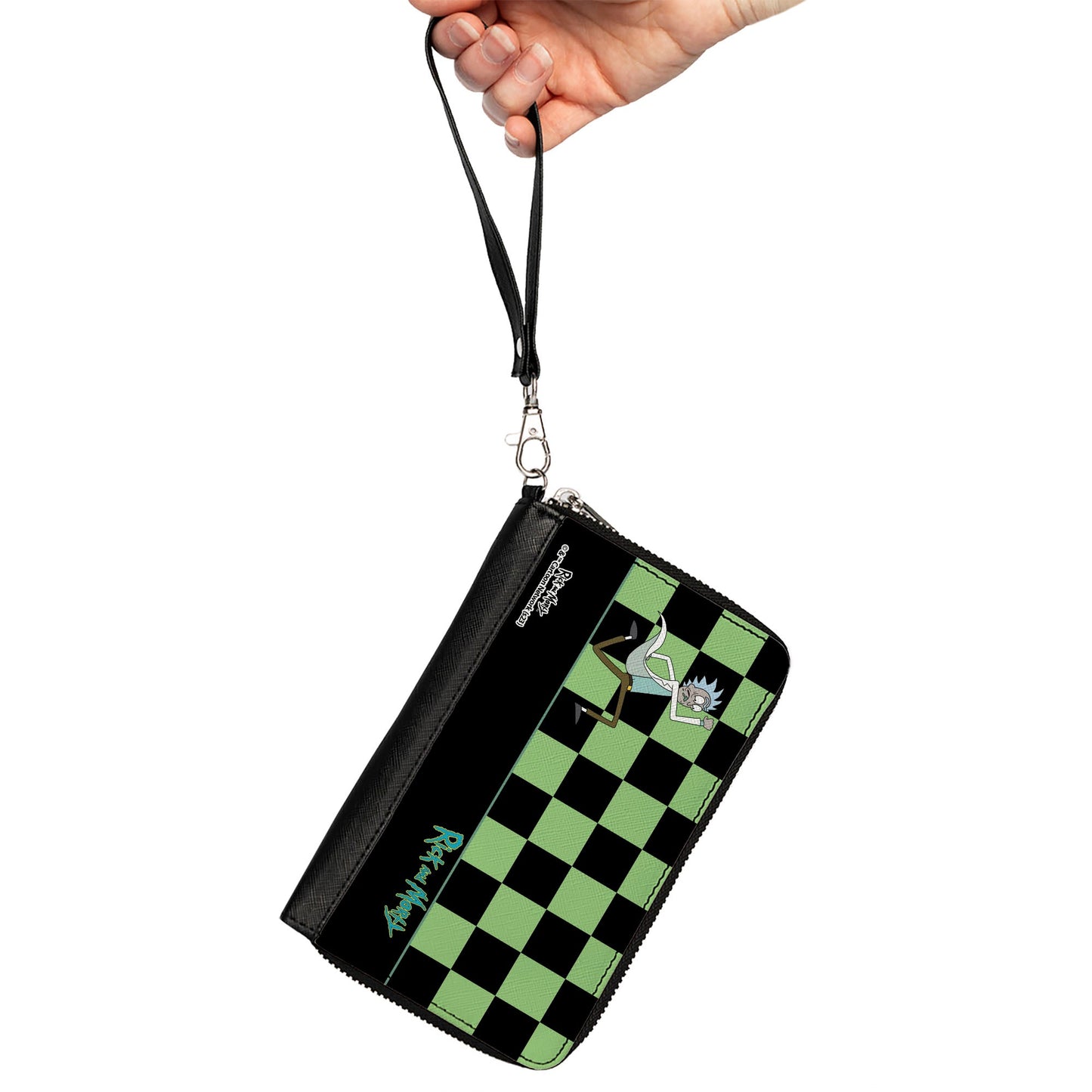 PU Zip Around Wallet Rectangle - RICK AND MORTY Rick Running Pose Checker Black/Green