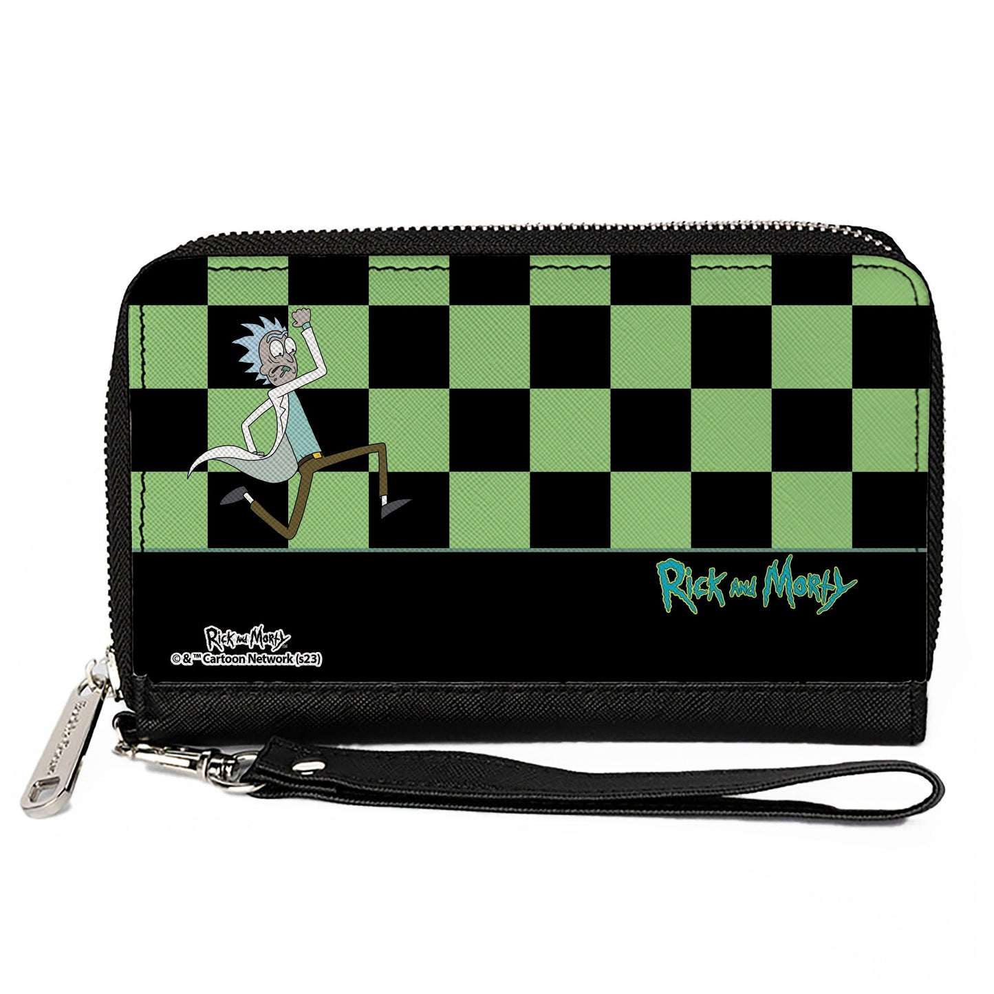 PU Zip Around Wallet Rectangle - RICK AND MORTY Rick Running Pose Checker Black/Green