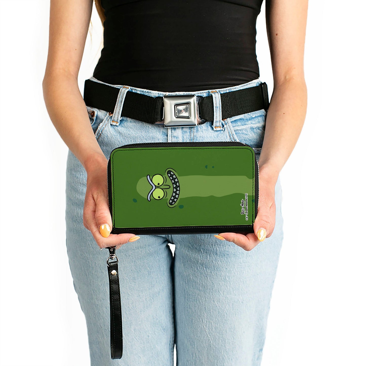 PU Zip Around Wallet Rectangle - Rick and Morty Pickle Rick Grinning Greens