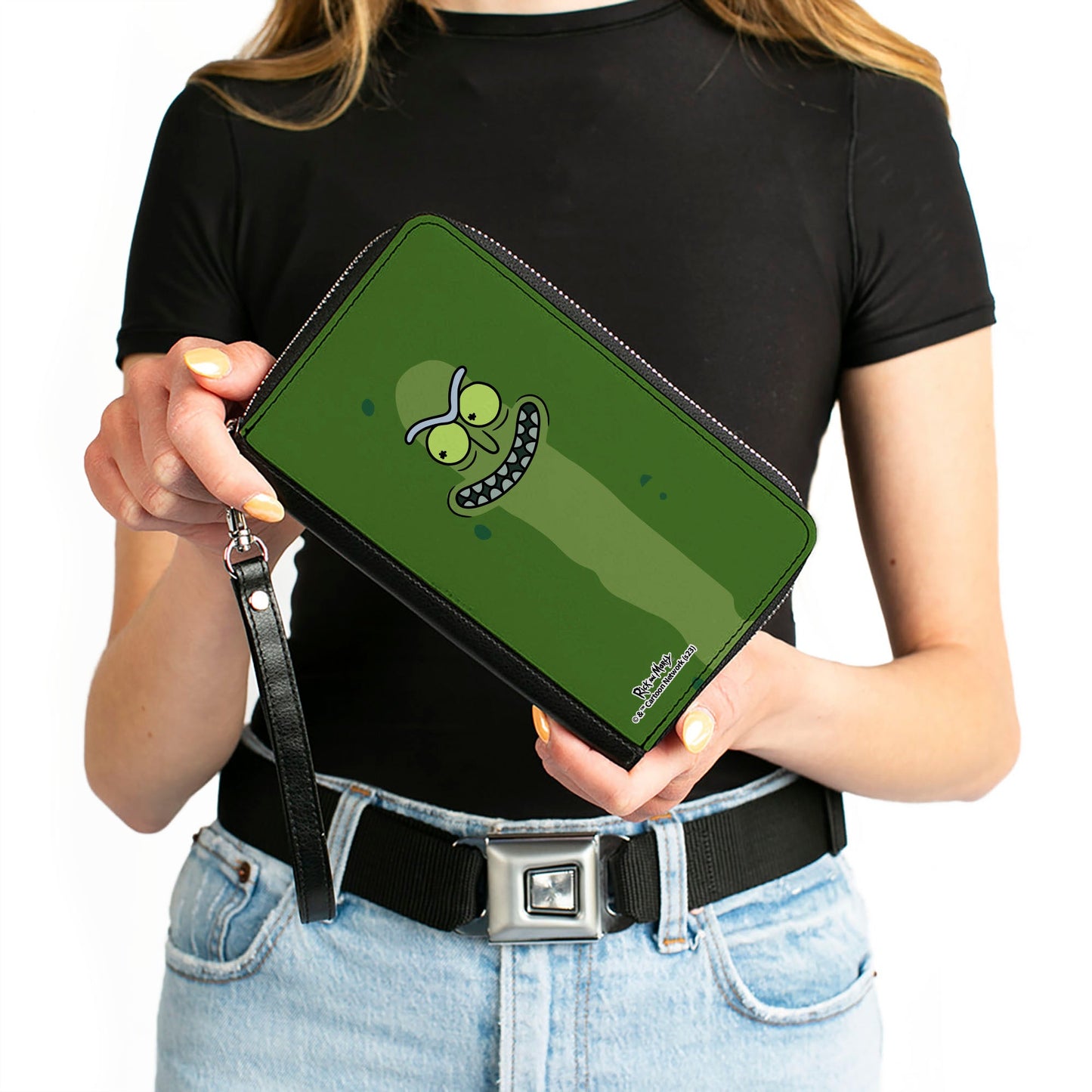 PU Zip Around Wallet Rectangle - Rick and Morty Pickle Rick Grinning Greens