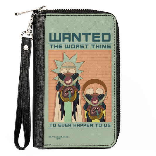 PU Zip Around Wallet Rectangle - Rick and Morty WANTED Poster THE WORST THING Pose